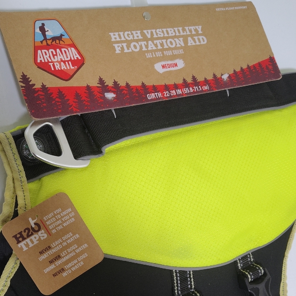 Arcadia High Visibility Yellow and Black Dog Flotation Aid/ For Dogs Only